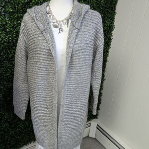 J.Jill Chunky Knit Hooded Cardigan in Heather Gray NWOT